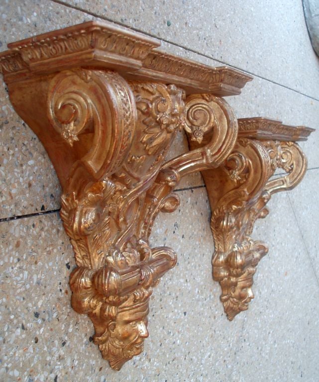 20th Century Carved and Giltwood Finished Wall Brackets For Sale