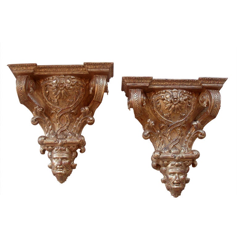 Carved and Giltwood Finished Wall Brackets For Sale