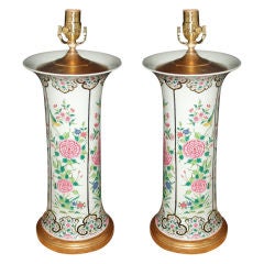 Pair of Chinese Famille Rose Style Lamps