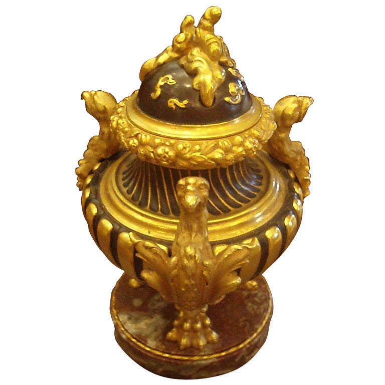 Dekorativer Räuchergefäßbrenner aus Bronze, patiniert, 19. Jahrhundert, Dore'