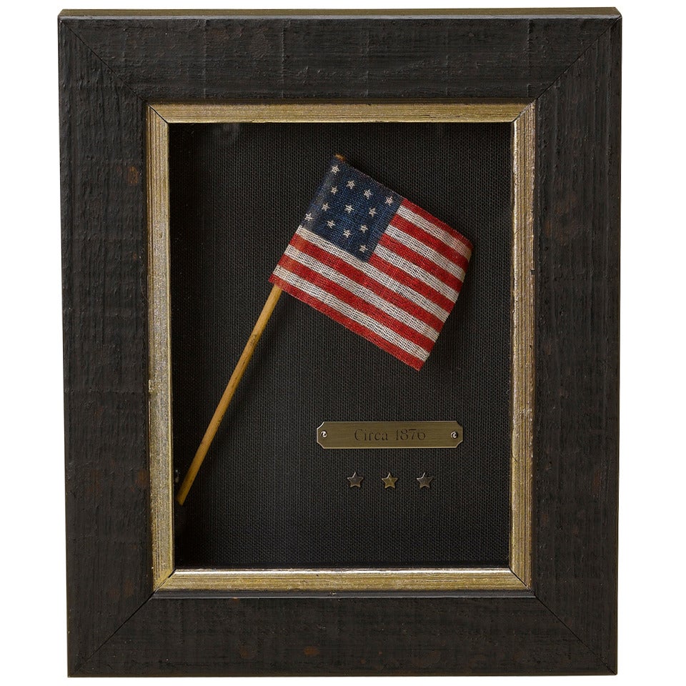 1876 "Centennial Celebration" Thirteen-Star Flag Waver on Original Wooden Stick