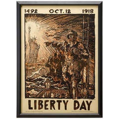 Antique 1492 October 12 1918 Liberty Day Wolrd War I Patriotic Poster