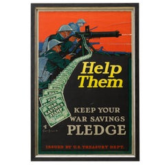 WWI Poster, "Help Them, Keep Your War Savings Pledge, " Antique Patriotic Poster