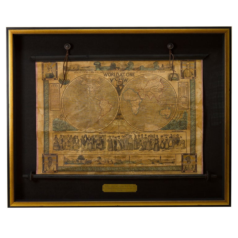 1847 “World at One View” Antique Hand-Colored Wall Map of the World For ...