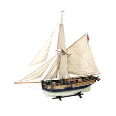 Vintage Model Ship "Hero, " by Kenneth Britten, in Freestanding Glass Case