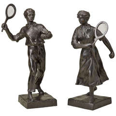 Tennis Players in Period Attire in Pewter