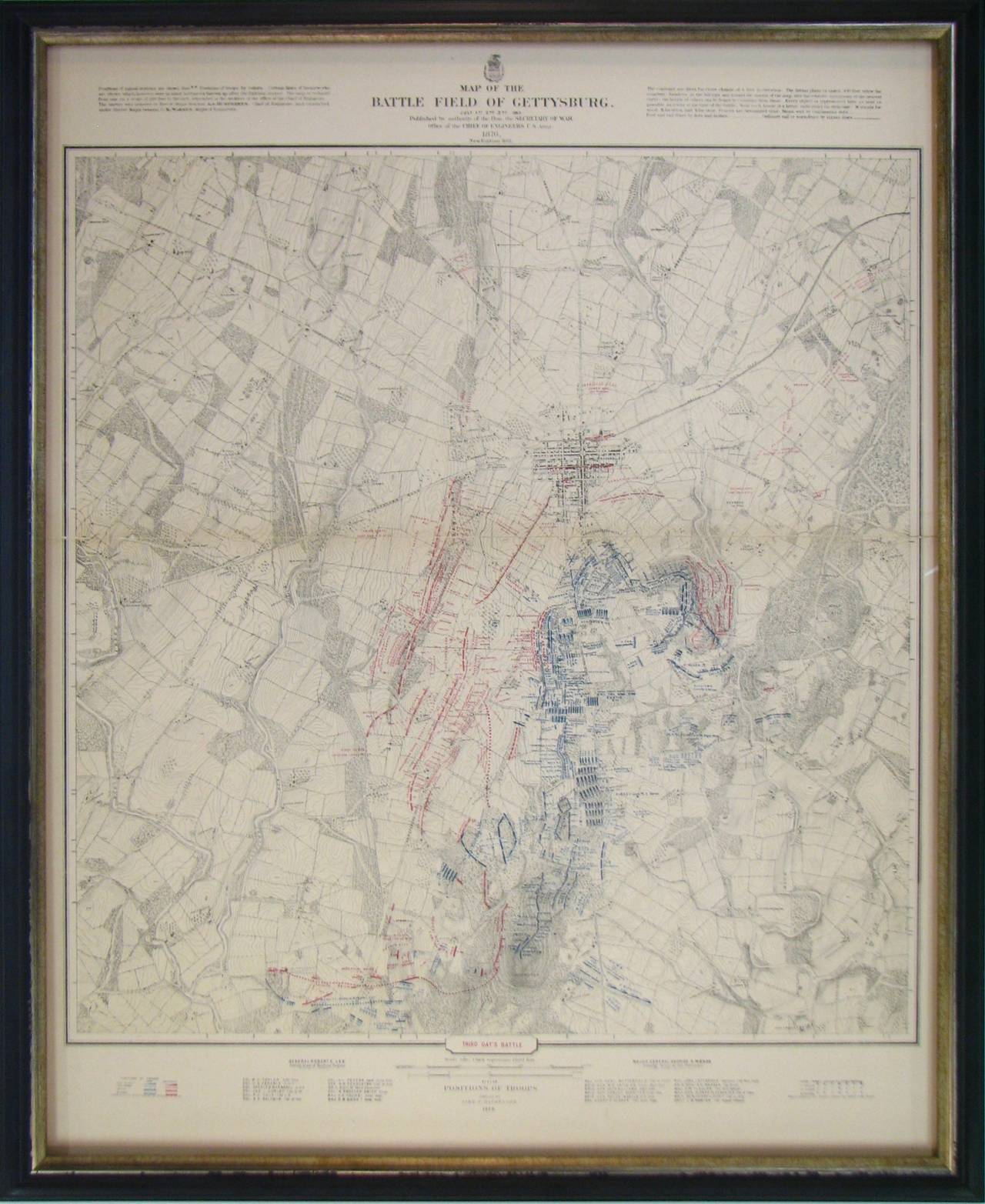 This is the 1876 first edition of John B. Bachelder’s three-part set of Gettysburg battlefield maps.  This is by far the finest early depiction of the largest and bloodiest battle ever fought on American soil, believed by many to have marked the