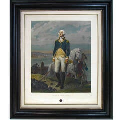 Antique George Washington Engraving and Continental Army Officer's Button, circa 1776