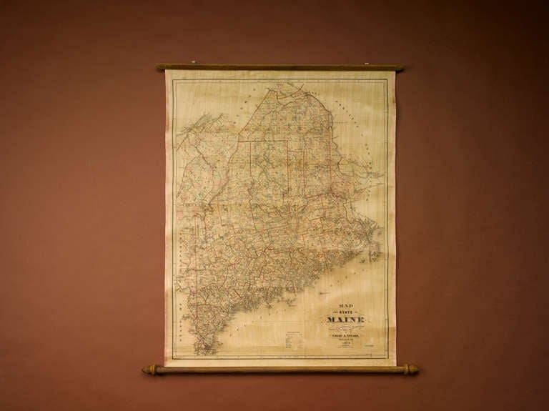 This is an 1887 Wall Map of the State of Maine by Colby & Stuart. This highly detailed Map of Maine measures approximately 26 1/2” by 34
