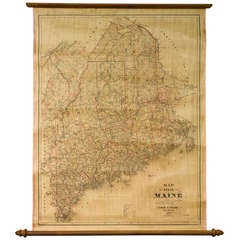 1887 Maine Wall Map with Original Hanging Hardware