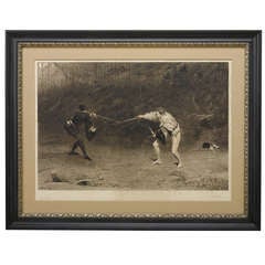 Antique “To the Death, a Sword and Dagger Fight” Print by John Pettie