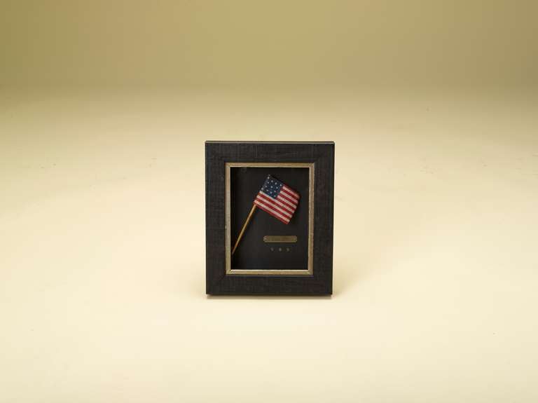 This small charming 13-star flag was made for and sold during the nation’s centennial celebration in Philadelphia in 1876.

The flag features a medallion star arrangement.

Framed size: 9