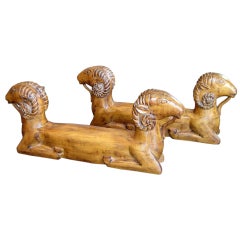 Pair of Carved Rams Head Sculptures