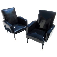 Pair of French Patent Leather Arm Chairs