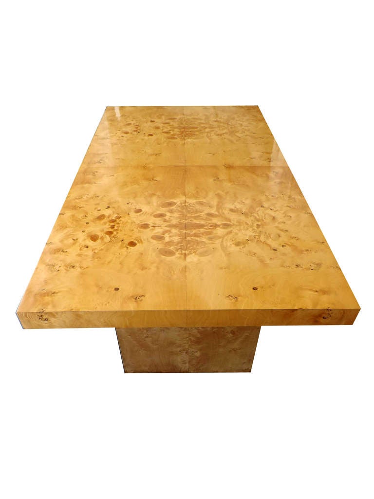 Modern Patchwork Burl Wood Dining Table evoking the style of Milo Baughman For Sale