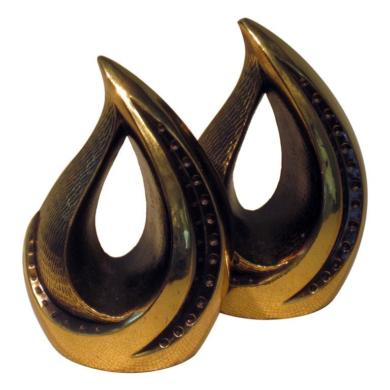 Ben Seibel Brass "Flame" Bookends for Jenfredware