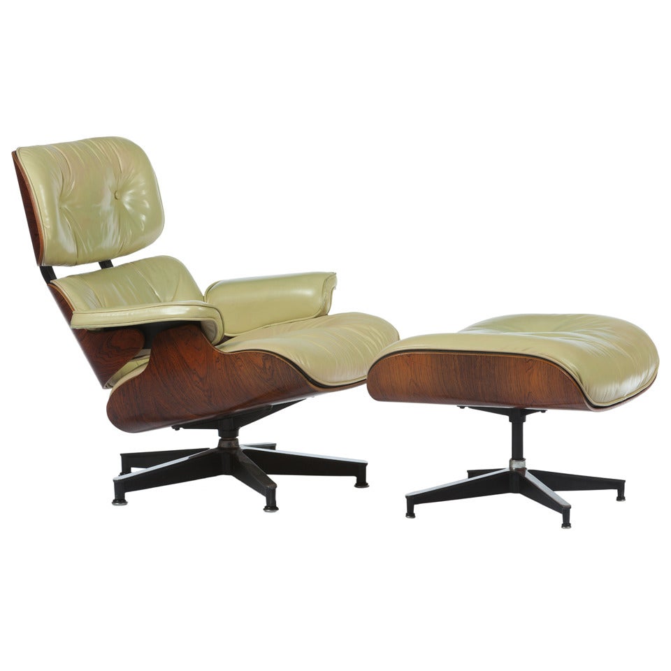 Original Cream Leather And Rosewood Eames 670 Lounge And Ottoman
