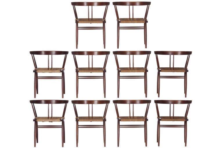 Mid-Century Modern 10 George Nakashima Grass Seated Chairs