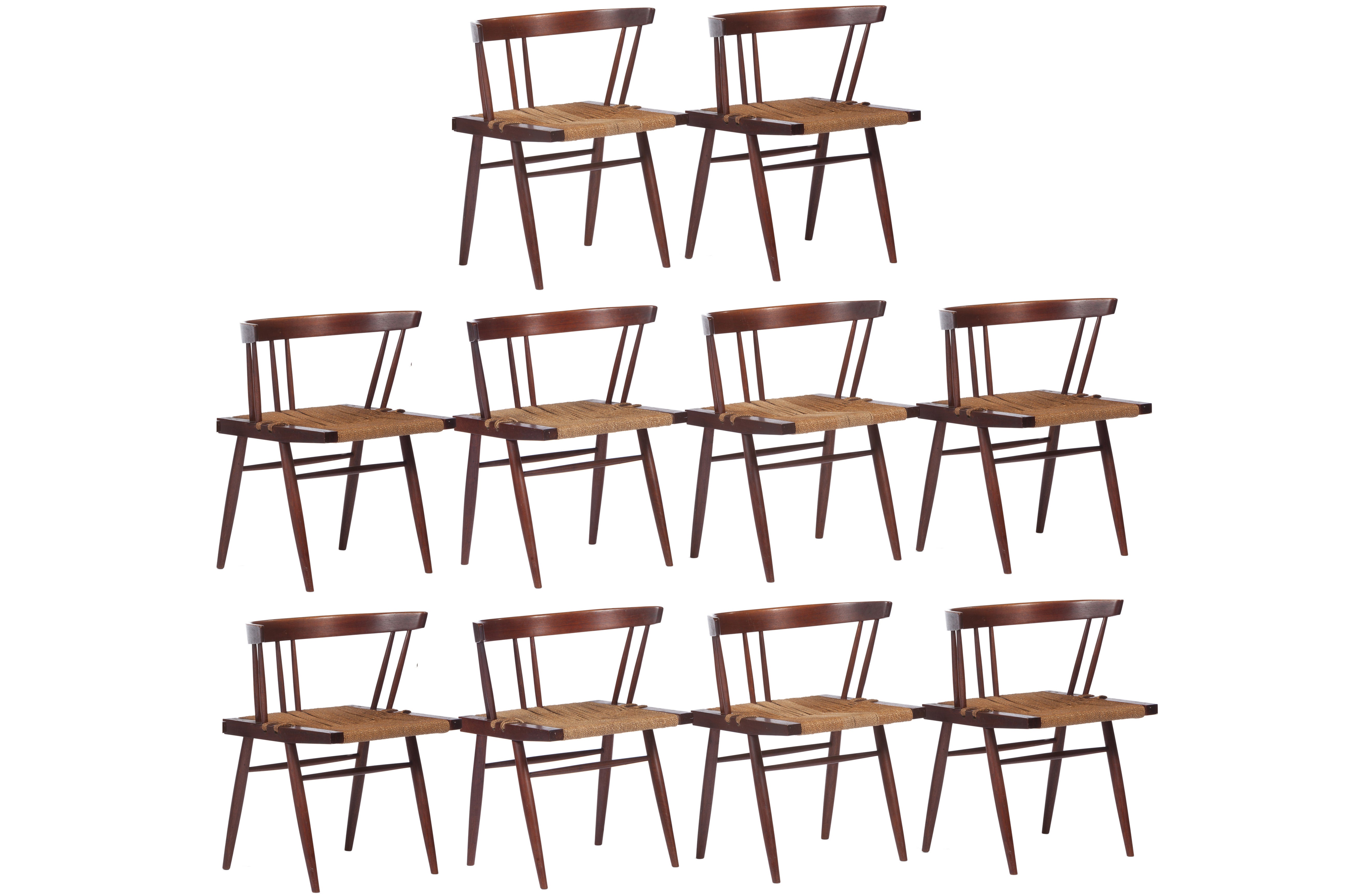 10 George Nakashima Grass Seated Chairs