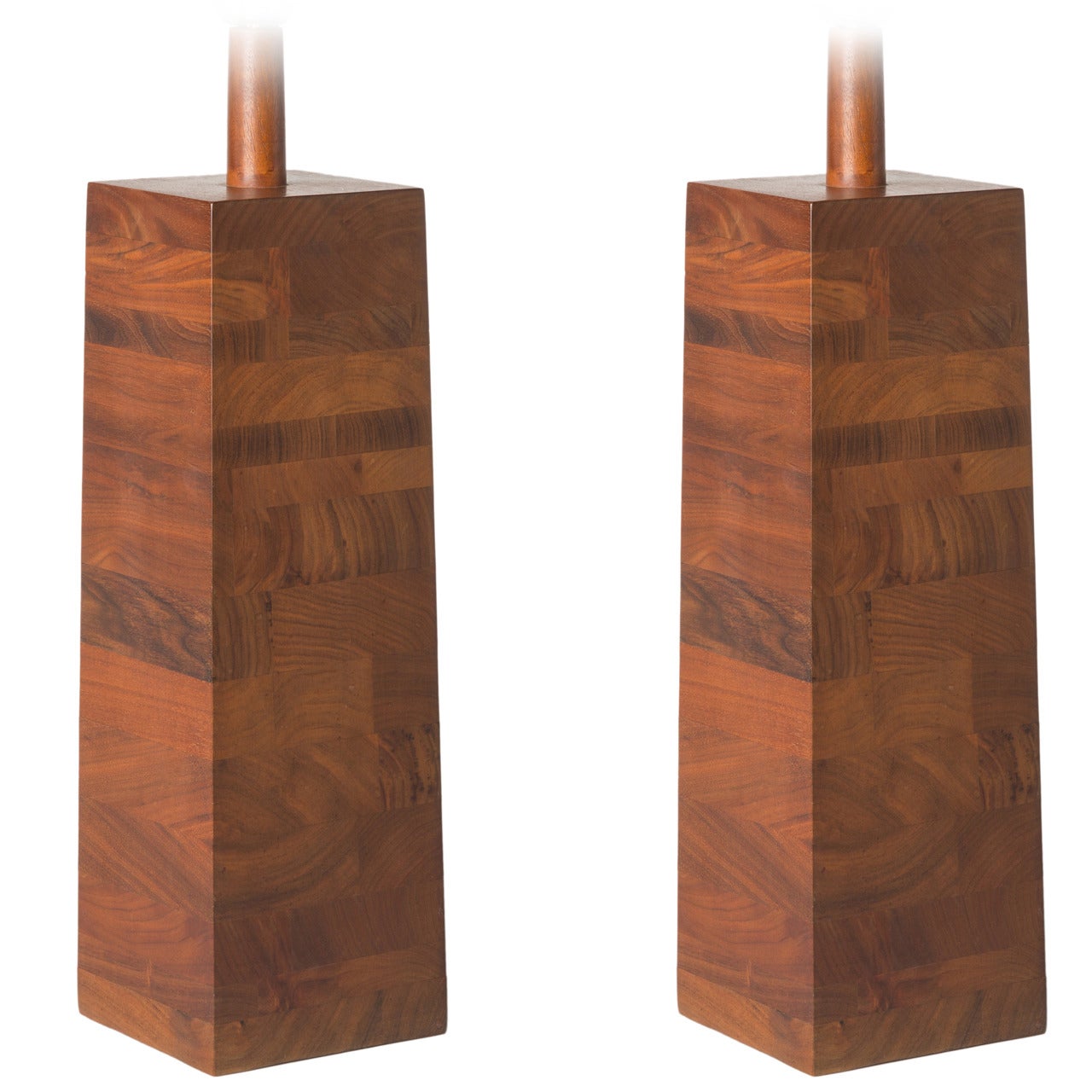 Pair of Large Martz Solid Stacked Walnut Table Lamps for Marshall Studios