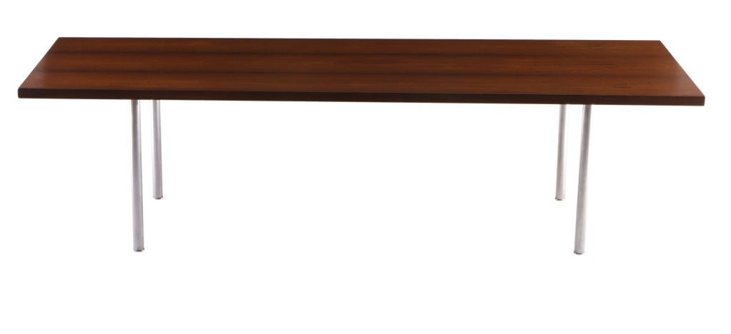 Rosewood and steel legged coffee table designed by Hans Wegner and manufactured by Andeas Tuck.