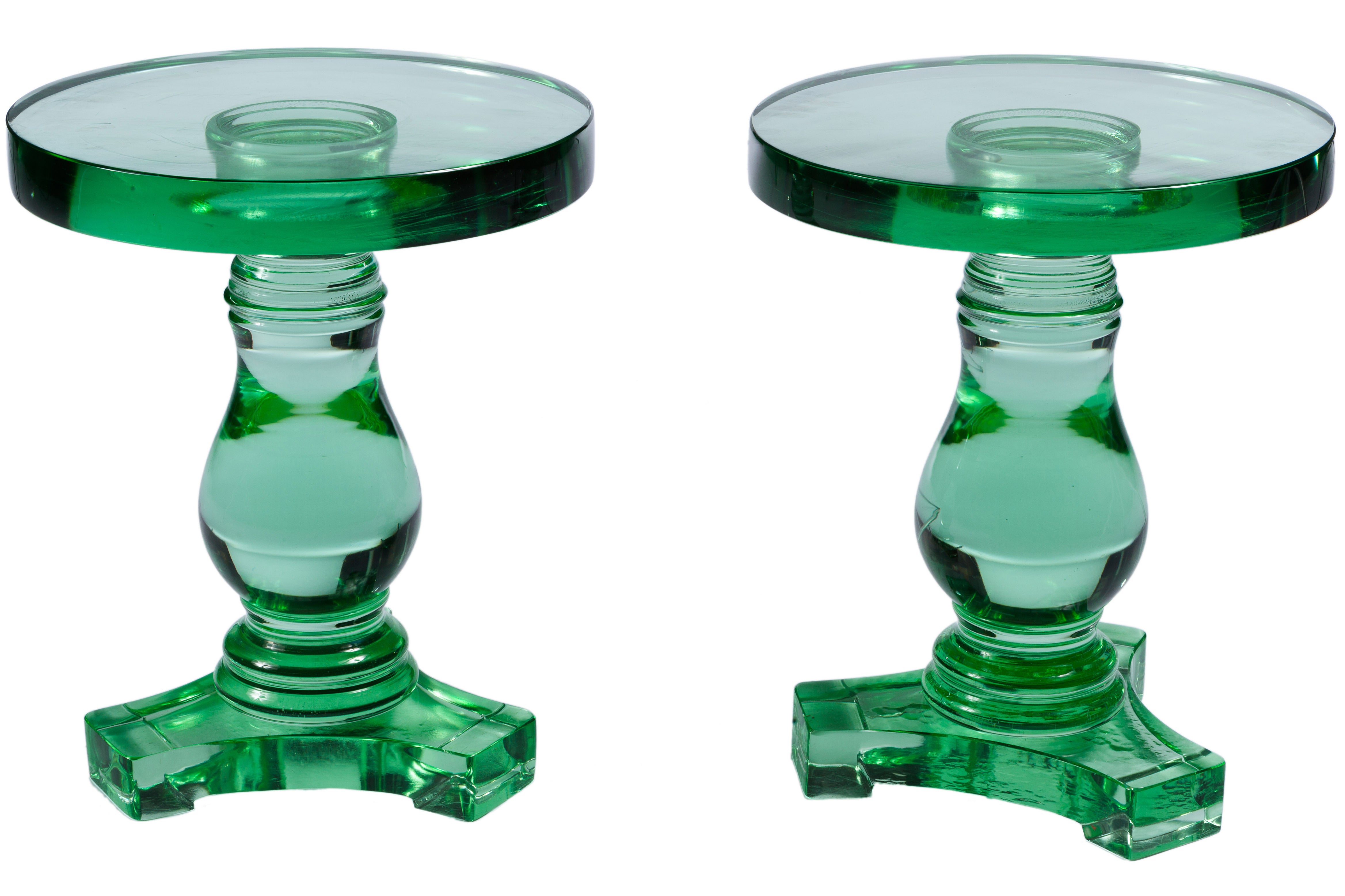 Pair of Solid Glass Pedestals or Side Tables