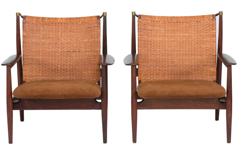 Scandinavian Modern Pair of Finn Juhl Adjustable Back Armchairs for Baker