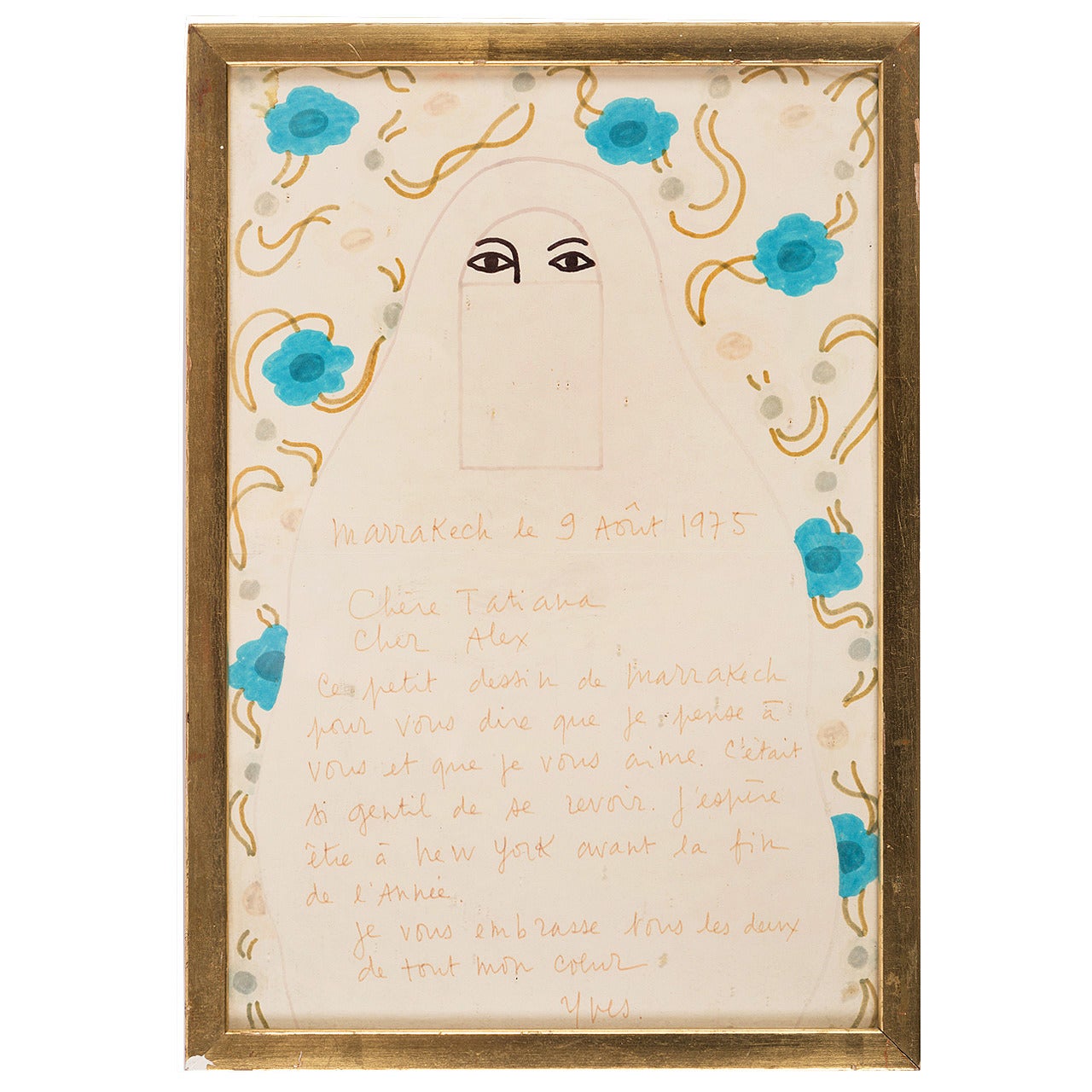 Drawing and Note by Yves Saint Laurent, 1975