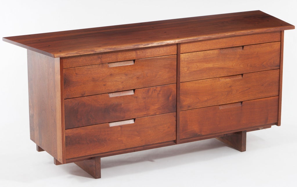 George Nakashima 8 drawer American walnut chest with double over-hang and a  free-edged top.Chest comes with complete provenance.