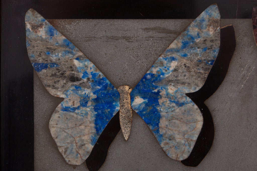 Iconic butterfly pietra dura designed by Richard Blow for his studio in Montici Italy.Signed with makers cipher. Excellent trompe l'oeil technique. Frame measures 10.25 x 8.75. Image measures 5 x 7.
