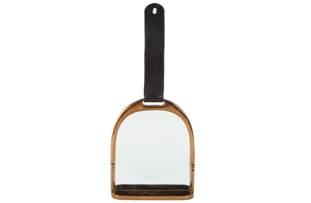 Bronze Wall Hanging Mirror In The Manner Of Gucci At 1stdibs Very High Quality Constructed Bronze Stirrup Shaped Mirror With Shelf In The Manner Of Gucci Or