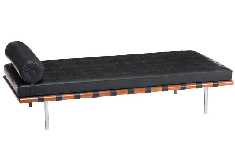 Iconic Mies Daybed manufactured by Knoll in black leather. Signed and in excellent condition.