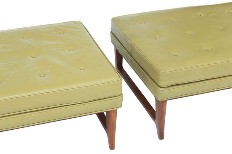 Mid-20th Century Pair of Large Leather Ottomans Designed by Edward Wormley for Dunbar