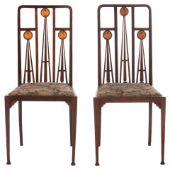 Art Nouveau Marquetry Inlaid Chairs By Liberty and Co.