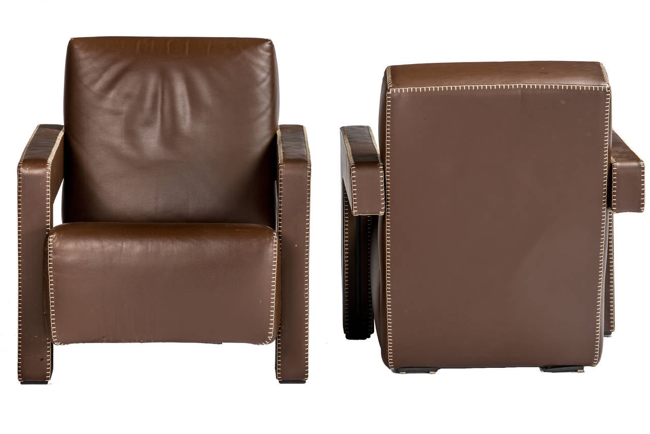 Italian Pair of Brown Leather Gerrit Rietveld 