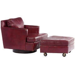 Edward Wormley For Dunbar Leather Lounge and Ottoman