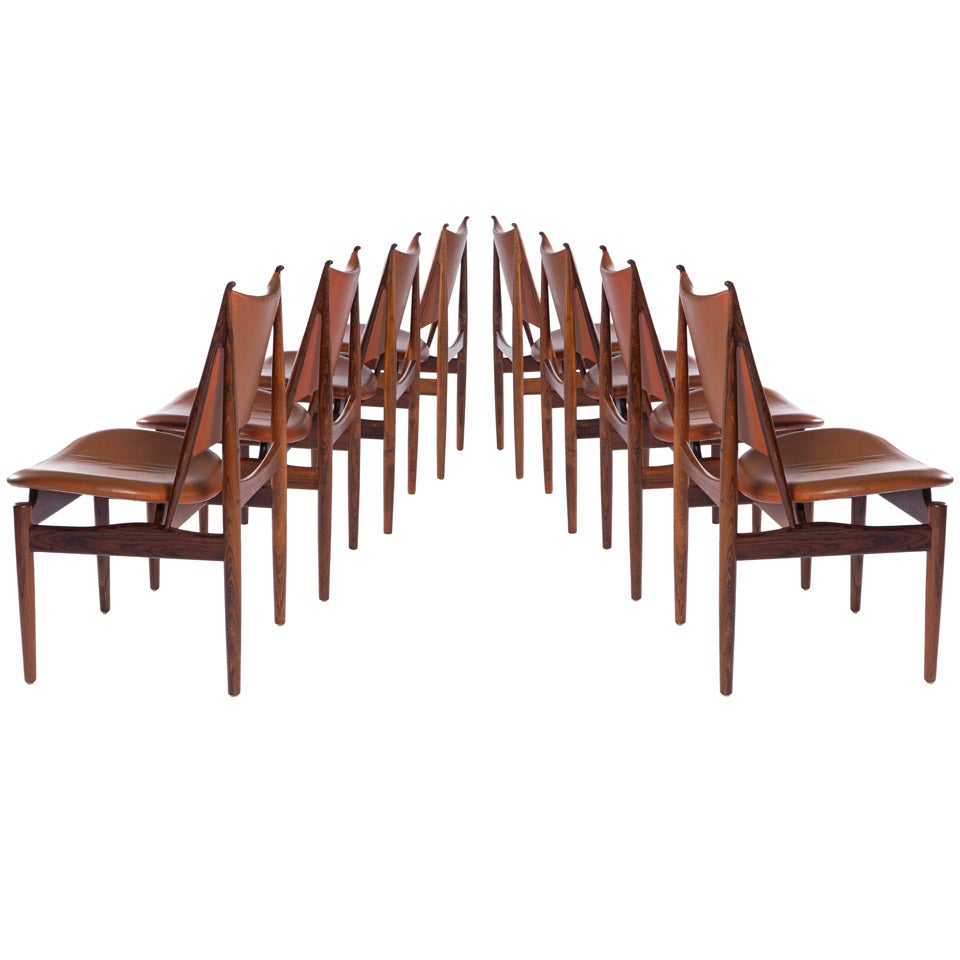 8 Rosewood And Original Leather Egyptian Chairs By Finn Juhl