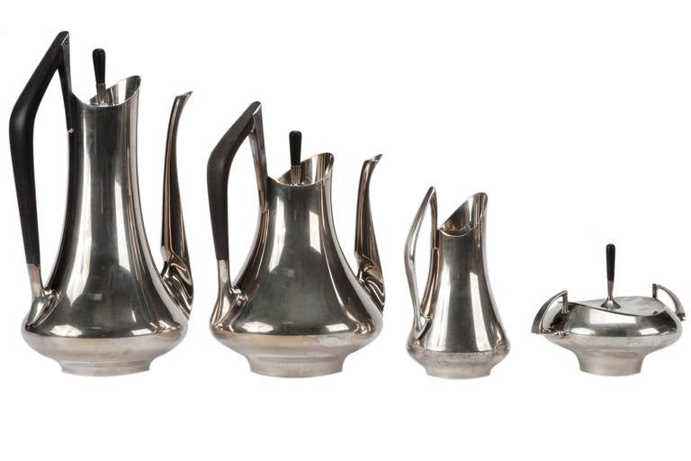 Mid-Century Modern Donald Colflesh Sterling, circa 1970 Coffee and Tea Service for Gorham