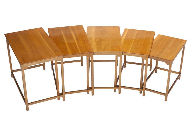 Complete set of 5 nesting tables,model 4785, designed by Wormley and manufactured by Dunbar.Signed with label.