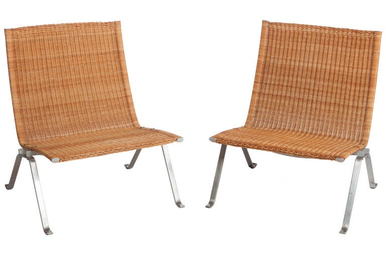 Scandinavian Modern Pair of Poul Kjaerholm PK-22 Chairs by E. Kold Christensen