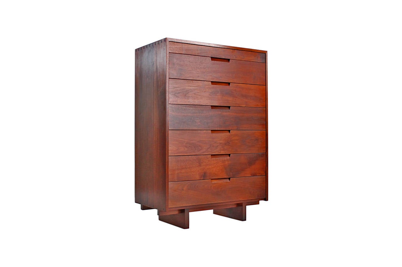 Rare tall  7 drawer chest by George Nakashima in walnut. Complete provenance included.