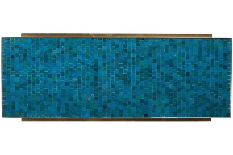 Brass Wormley for Dunbar Blue Glass Mosaic Topped Table