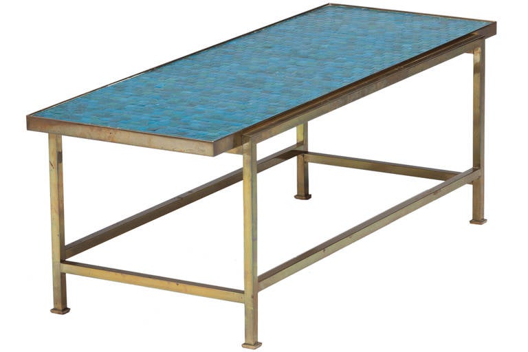 Wormley for Dunbar Blue Glass Mosaic Topped Table In Excellent Condition In Pawtucket, RI