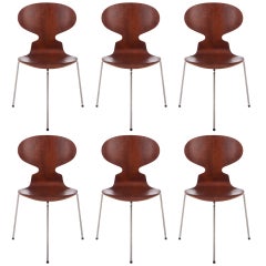 Six Early Arne Jacobsen for Fritz Hansen Three-Legged Ant Chairs