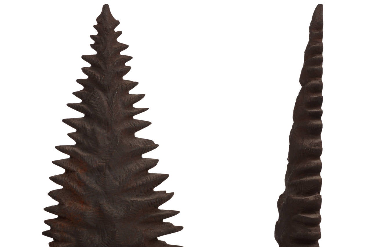 Folk Art Pair of 19th Century American Cast and Wrought Iron Pine Tree Andirons