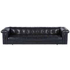 Edward Wormley Black Leather "Party" Sofa For Dunbar