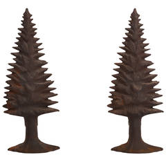 Pair of 19th Century American Cast and Wrought Iron Pine Tree Andirons