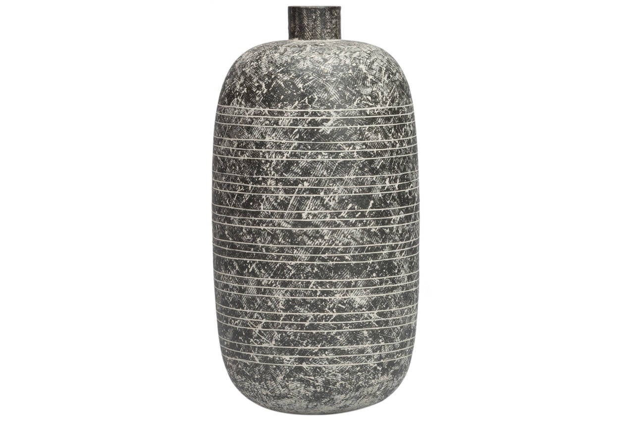 Large and nicely decorated Conover vessel in a rare dark grey glaze.