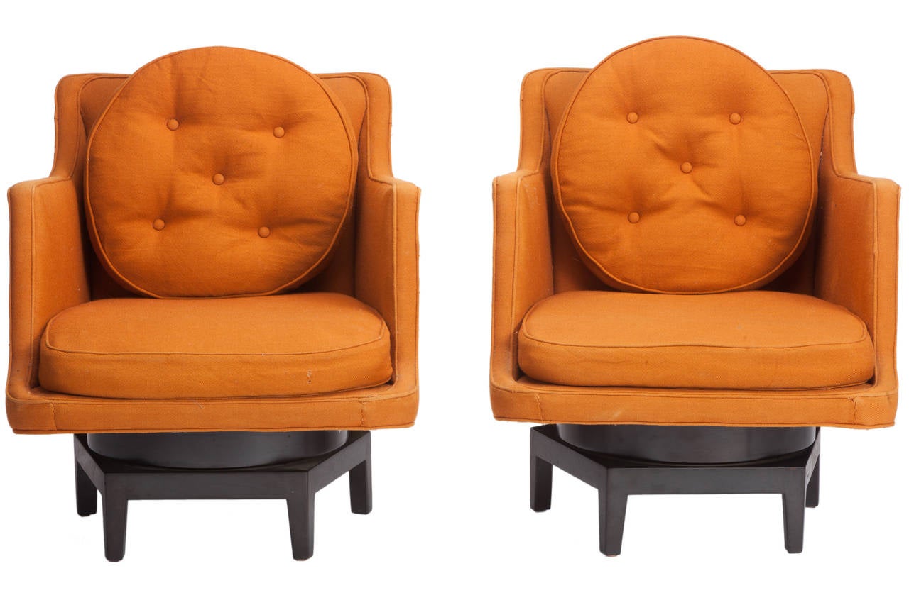American Pair of Edward Wormley Swivel Lounges and Ottoman for Dunbar