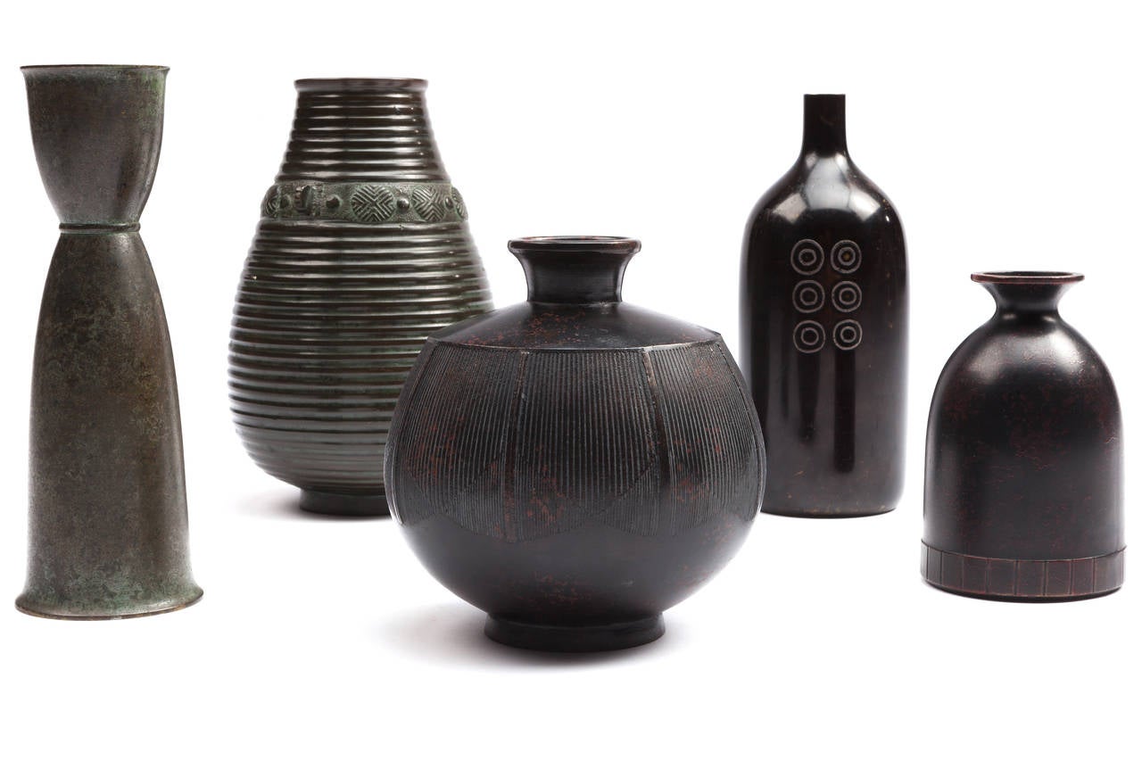 Collection of 20th Century Bronze Modernist Japanese Vases In Excellent Condition For Sale In Pawtucket, RI